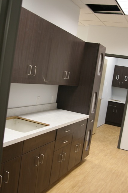 Medical office casework with sink cutout